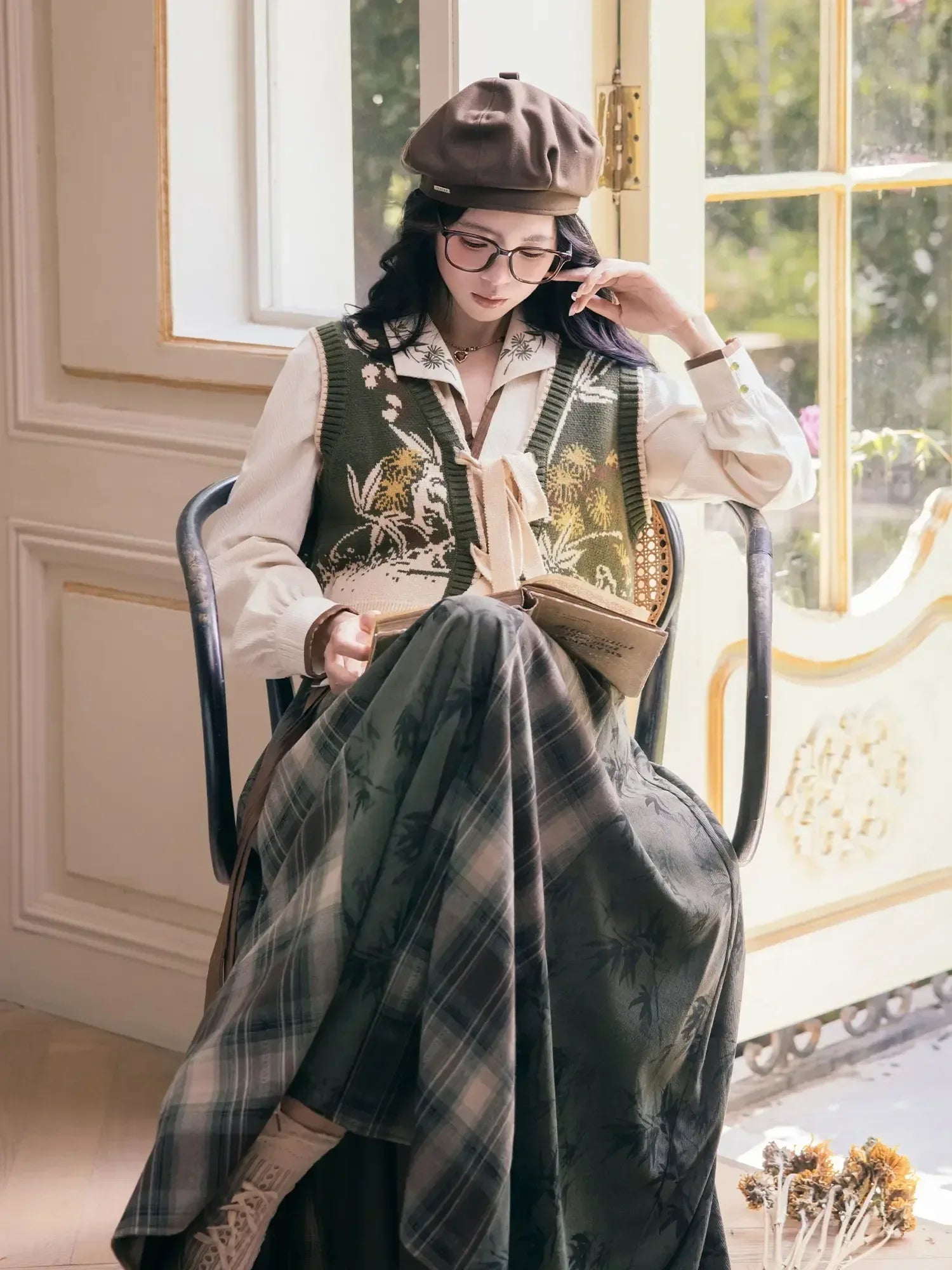 “Winter Trio” – New Chinese Knit Bijia & Skirt Set (Hanfu-Inspired) - Yandan_Hanfu