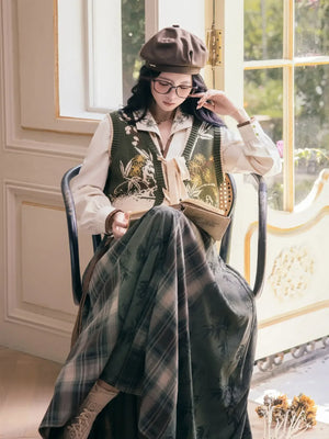 “Winter Trio” – New Chinese Knit Bijia & Skirt Set (Hanfu-Inspired) - Yandan_Hanfu