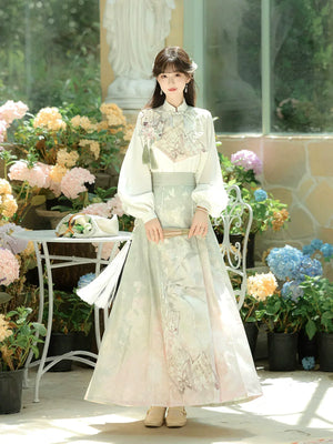 Beauty in the Painting – Autumn Hanfu-Inspired Ensemble | New Chinese Style Top & Dress Set - Yandan_Hanfu
