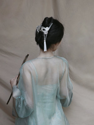 Realm of Grace – New Chinese Style Vintage Hair Claw | Elegant Tassel Shark Clip & Duckbill Barrette - Yandan_Hanfu