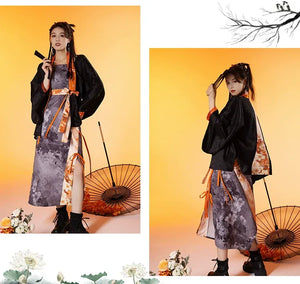 Black&Orange Modern Hanfu(Three Piece Set) - Yandan_Hanfu