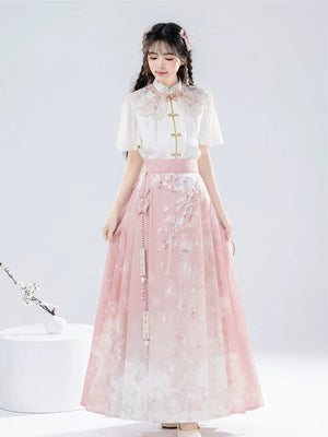 Modern Hanfu Summer Set – New Chinese Style Blouse with Horse-Face Skirt - Yandan_Hanfu