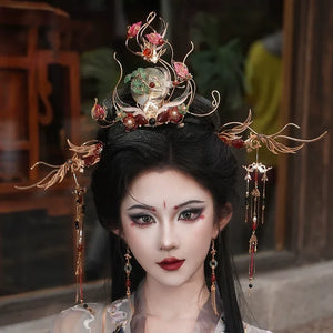 Graceful Crane Shadow – Hanfu Hair Jewelry Set with Crown & Hairpin Inspired by Chinese Symbolism - Yandan_Hanfu