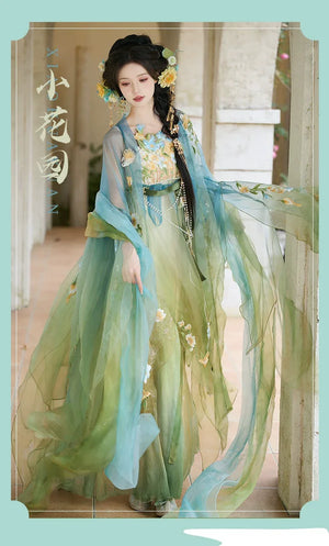Blue & Green Hanfu Women's Large Sleeve Shirt Embroidery Spring and Summer - Yandan_Hanfu