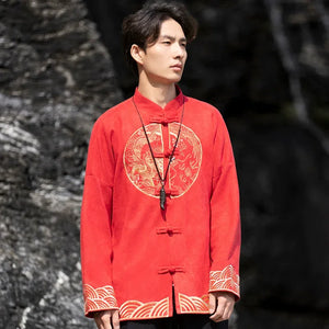 New Chinese style suede embroidered top jacket Tang suit men - Yandan_Hanfu