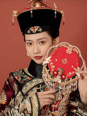 如意 | Bridal fan Chinese wedding bouquet - Yandan_Hanfu