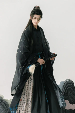 Song Dynasty | Calligraphy Hanfu Men's Cloak Large Sleeve Shirt Black Suit - Yandan_Hanfu