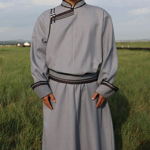 Premium Traditional Mongolian Robe for Men — Hand-Fastened, Solid Twill Design - Yandan_Hanfu