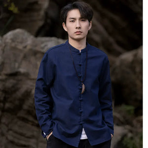 New China Style stand-up collar linen shirt men's Tang suit - Yandan_Hanfu