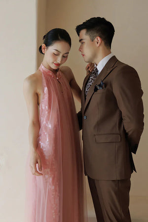 "Bella" pink sequined gauze halter dress bride - Yandan_Hanfu