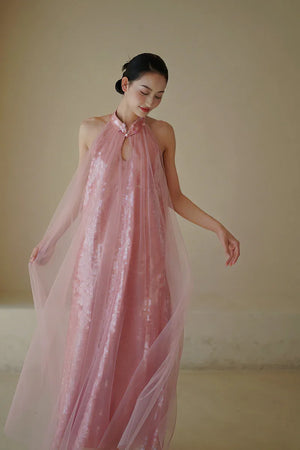 "Bella" pink sequined gauze halter dress bride - Yandan_Hanfu