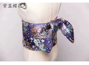 Yukata bow belt featuring a gorgeous brocade design with floral patterns. This kimono waist seal enhances traditional outfits with elegance.