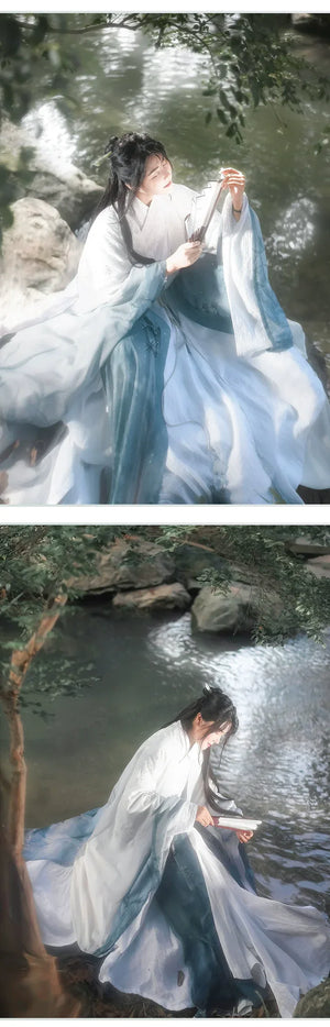 Ming Dao robe men's cotton and linen large-sleeved shirt cape snow bamboo spring and summer gradual change fairy Hanfu female national style - Yandan_Hanfu