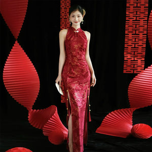 "Jubilee Bell" Red Cheongsam Shawl Bridal Toast Engagement Dress - Yandan_Hanfu