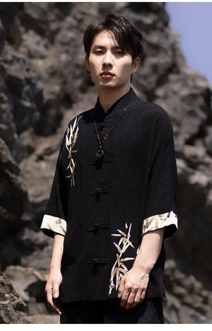 Tang suit men's Chinese style linen embroidered shirt - Yandan_Hanfu