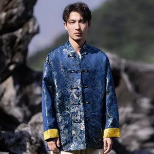 Tang suit men's Chinese style button-up top autumn and winter coat New Year's greeting clothes - Yandan_Hanfu