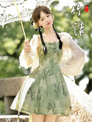 【Whisper of Bamboo】 Sweet Hanfu-Inspired Dress – Modern Chinese Style with Camisole Design - Yandan_Hanfu