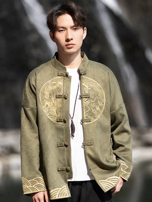 New Chinese style suede embroidered top jacket Tang suit men - Yandan_Hanfu