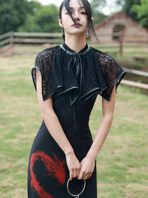 Dark Gothic Shawl Women's Summer Vintage Irregular Lace Short Cloak - Yandan_Hanfu