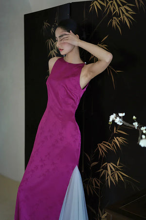 "Rose Hairpin" Dragon Fruit Color Piece Cheongsam Bridal Wedding Dress Engagement - Yandan_Hanfu