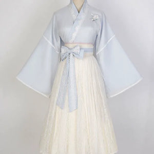 Lolita Daily Blue&Pink Modern Hanfu Women's Chinese Style Dress Lace Dress - Yandan_Hanfu