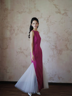 "Rose Hairpin" Dragon Fruit Color Piece Cheongsam Bridal Wedding Dress Engagement - Yandan_Hanfu
