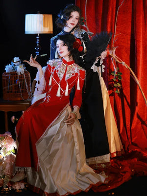 "Pomegranate" red cheongsam dress engagement Hanfu horse dress set - Yandan_Hanfu