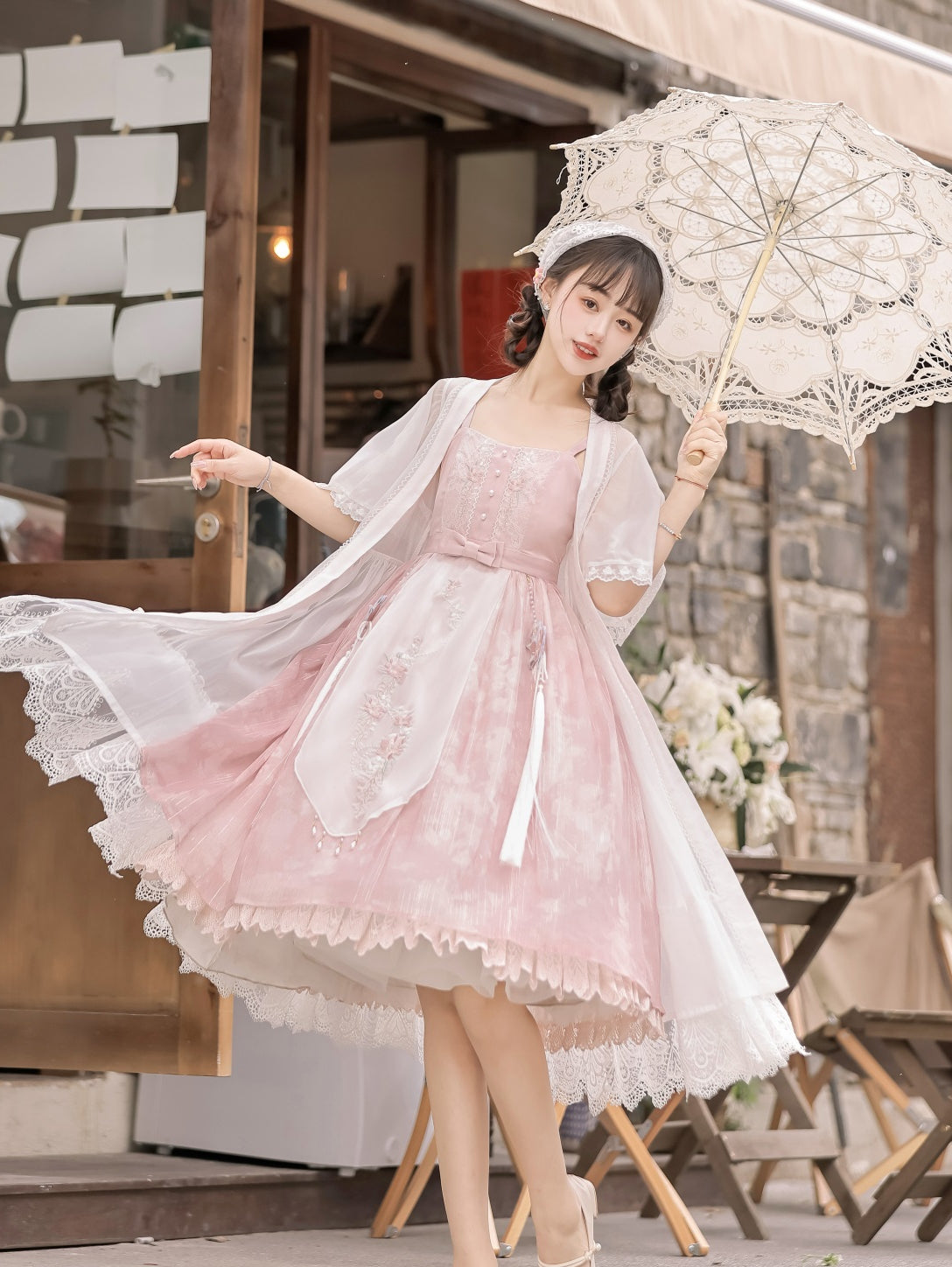 Smoke Fendai Hanfu antique lolita cute sweet Han element two-piece set