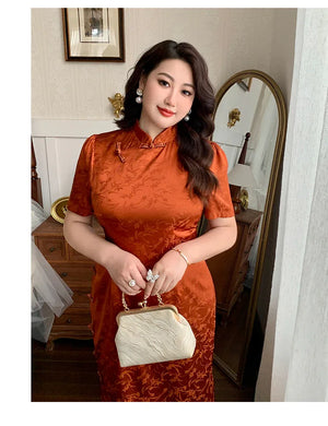 Orange short sleeve plus size cheongsam/qipao - Yandan_Hanfu