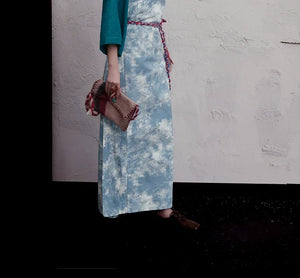 Ink-Dye V-Neck A-Line Dress – Modern Hanfu Silhouette with Tibetan-Inspired Details - Yandan_Hanfu