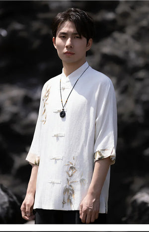 Tang suit men's Chinese style linen embroidered shirt - Yandan_Hanfu