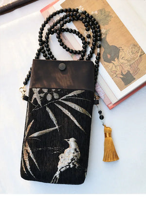 Bamboo & Bird Motif Bag | Modern Take on Vintage Crossbody - Yandan_Hanfu
