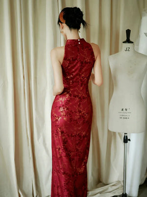 "Jubilee Bell" Red Cheongsam Shawl Bridal Toast Engagement Dress - Yandan_Hanfu