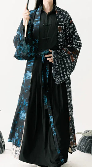 Song Dynasty | Calligraphy Hanfu Men's Cloak Large Sleeve Shirt Black Suit - Yandan_Hanfu