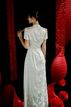 "Kite Butterfly" White Jacquard Cheongsam Bridal Toast Dress Engagement Dress - Yandan_Hanfu