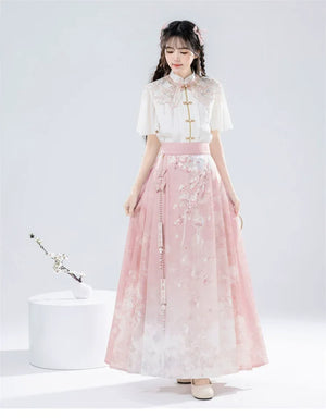 Modern Hanfu Summer Set – New Chinese Style Blouse with Horse-Face Skirt - Yandan_Hanfu
