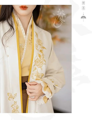 Yellow Rose – New Chinese Style Song-Inspired Coat | Everyday Hanfu Outerwear with Flowing Sleeve Dress - Yandan_Hanfu