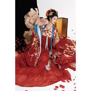 Authentic Tang-Style Bridal Hanfu – Custom Embroidered Red Gown with Flowing Grand Sleeves - Yandan_Hanfu