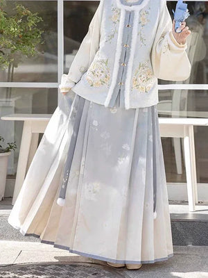 “Meow Meow” – Cozy Ming-Style Hanfu Set with Embroidered Bijia & Mamian Skirt (Winter) - Yandan_Hanfu