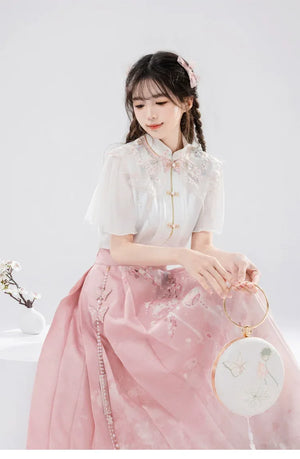 Modern Hanfu Summer Set – New Chinese Style Blouse with Horse-Face Skirt - Yandan_Hanfu