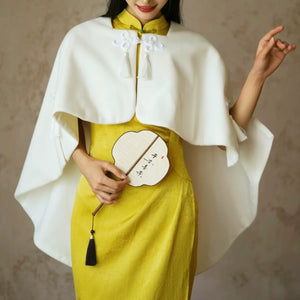 "Autumn Rhyme" Yellow Dark Pattern Cheongsam Shawl Bridal Wedding Dress Toast Dress - Yandan_Hanfu