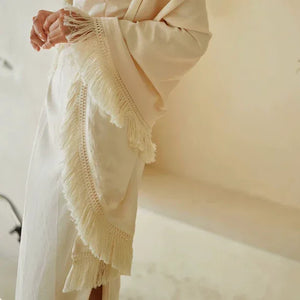 "Xi Zhu" White Dark Pattern Tassel Shawl Cheongsam Bride Wedding Dress Engagement - Yandan_Hanfu