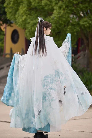 Pine & Crane – Unisex Modern Hanfu Cape | Elegant Ming-Style Cross-Collar Cloak for Spring & Autumn - Yandan_Hanfu