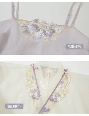 Iris Elegance – Violet Embroidered Hanfu Set with Flowing Nine-Panel Skirt | Wei-Jin Inspired - Yandan_Hanfu