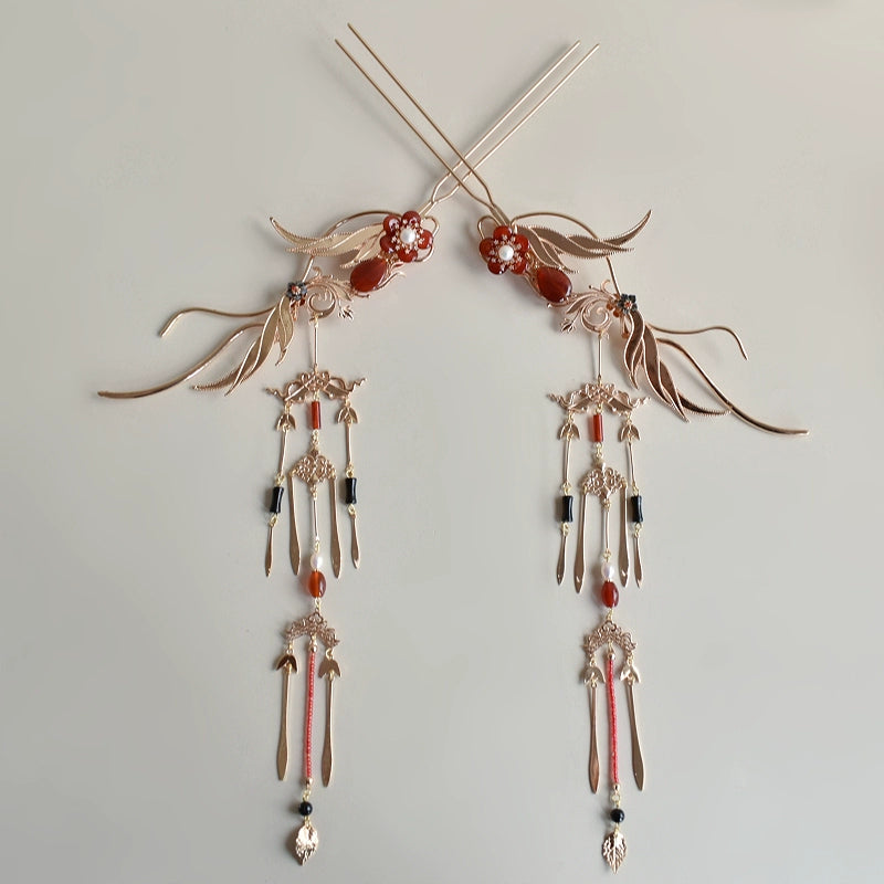 Graceful Crane Shadow – Hanfu Hair Jewelry Set with Crown & Hairpin Inspired by Chinese Symbolism