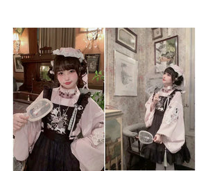 Sweet Rebel Cat – Modern Lolita Hanfu Women's Set | Mandarin Collar Long Robe with Sheer Overlay Skirt - Yandan_Hanfu