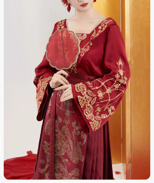 Perfect Harmony Bridal Hanfu – New Chinese Style Mamian Skirt Wedding Dress for Engagement & Reception - Yandan_Hanfu