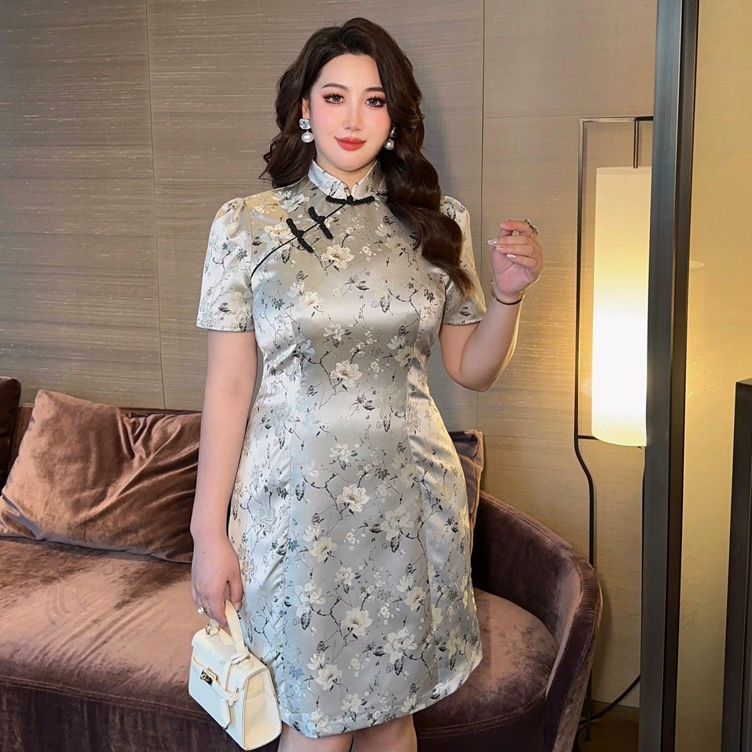 Sommer Neue Chinesische Stil Gedruckt Elegante Luxus blau kurze cheongsam/qipao rock