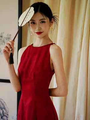 "Happy hairpin" red yarn original improved cheongsam bridal wedding dress toasting dress engagement - Yandan_Hanfu