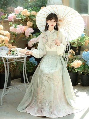 Beauty in the Painting – Autumn Hanfu-Inspired Ensemble | New Chinese Style Top & Dress Set - Yandan_Hanfu
